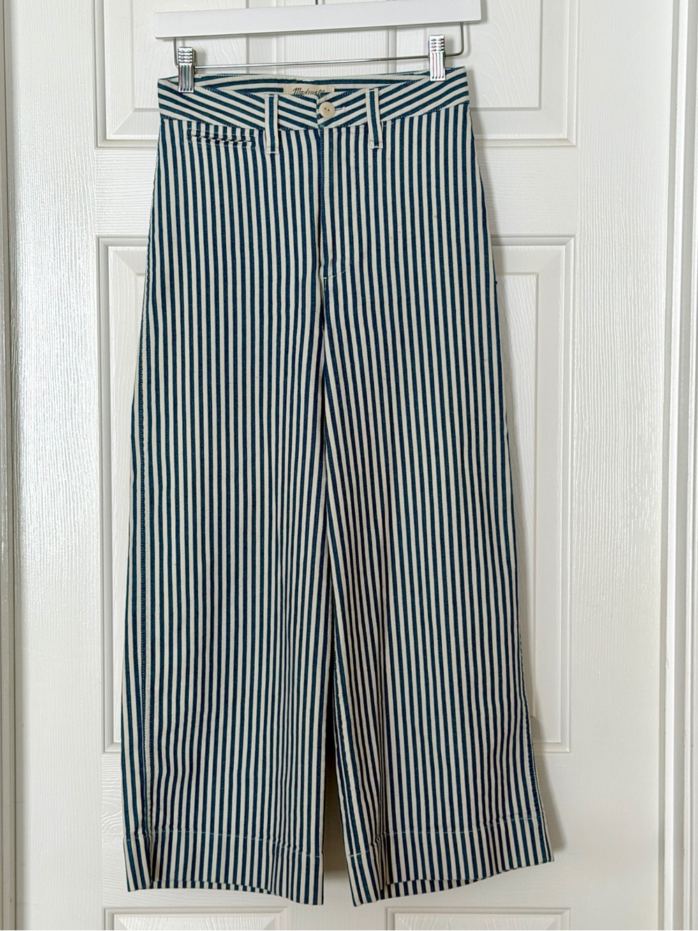 Madewell Herringbone Railroad Stripe Wide Leg Crop Pants High Rise Size 24